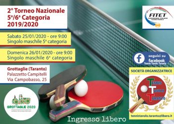 Grottaglie 2020, si parte con il tennistavolo: al “Campitelli” l’Open Paralimpico e i tornei nazionali di 5ª e 6ª categoria