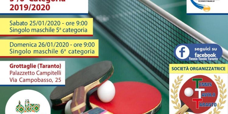 Grottaglie 2020, si parte con il tennistavolo: al “Campitelli” l’Open Paralimpico e i tornei nazionali di 5ª e 6ª categoria