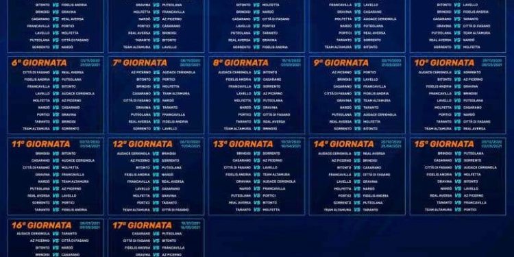Serie D/H, il calendario completo. Per il Taranto inizio fuori casa
