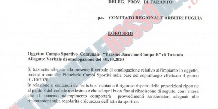 Taranto, contro Fasano e Fidelis si potrebbe giocare ancora a Ginosa