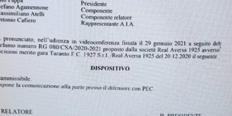Real Agro Aversa, ennesima figuraccia: ricorso in appello inammissibile