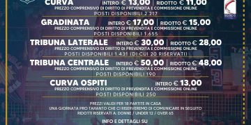 Taranto-Vibonese, parte la prevendita