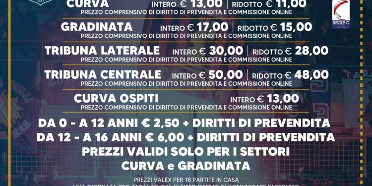 Taranto-Fidelis Andria, aperta la prevendita