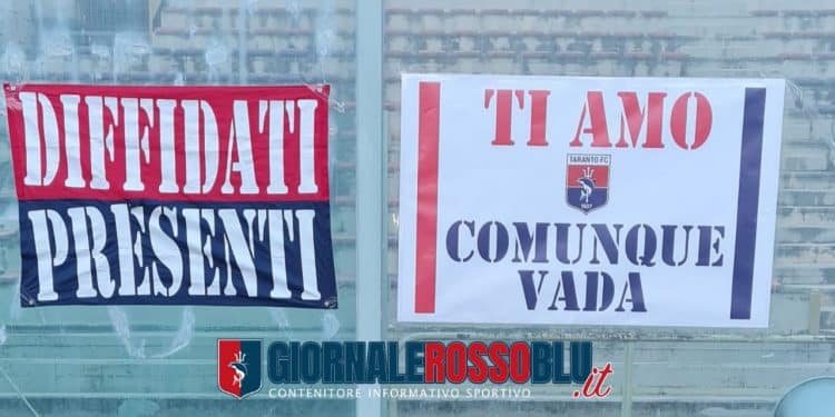 Taranto, uno striscione per caricare la squadra in vista del “derby”