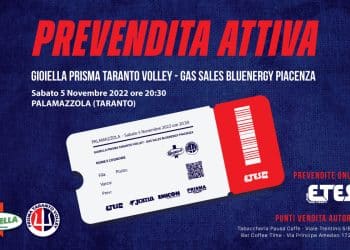 Gioiella Prisma Taranto-Gas Sales Bluenergy Piacenza, al via la prevendita