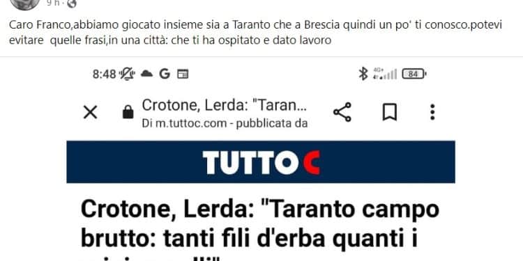 Taranto, l’ex Brunetti attacca Lerda: “Potevi evitare quelle frasi”