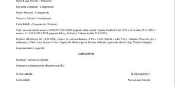Taranto, penalizzazione: ricorso respinto, resta il -4 in classifica
