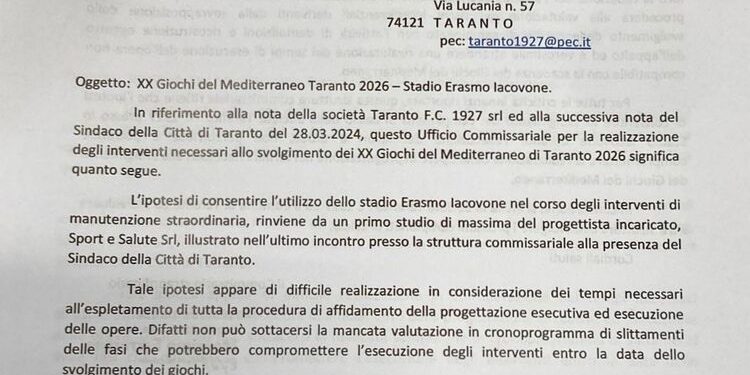 Caos Iacovone: il Taranto torna senza dimora per i prossimi due anni