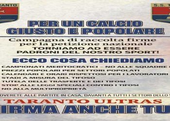 Taranto Ultras aderisce alla campagna nazionale per un “calcio giusto e popolare”