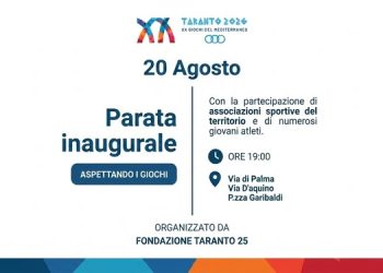 Taranto si veste di sport: il 20 agosto la grande Parata Inaugurale alla vigilia dei Giochi del Mediterraneo